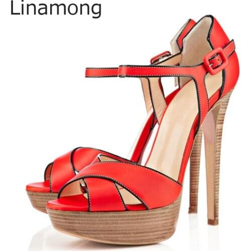 Sexy Wooden Platform Bordure Strappy Across Sandals Peep toe Woman Super Cover High Heels Summer Buckle Street Sandalia Shoes