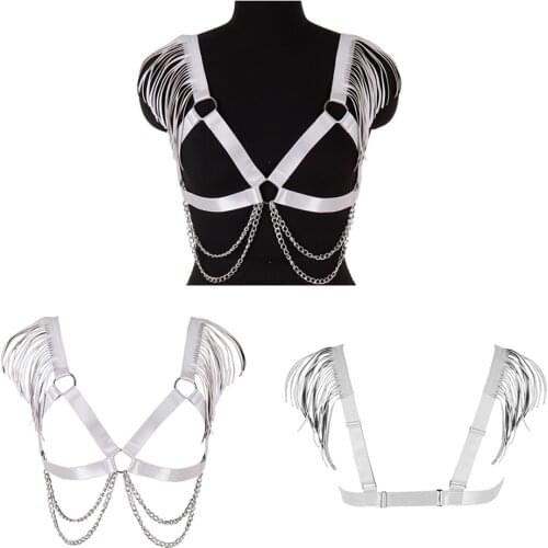 Full Body Harness Cage Bra Tassel Accessories Punk Goth Womens Stockings Elastic Bondage Suspender Sword Belt Rave Outfit