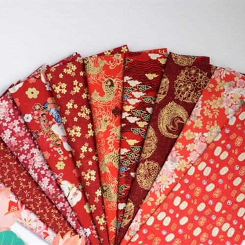 Half Meter Red Lucky Gilt Soft Breeze 100% Cotton Fabric For Cheongsam Japanese Flower Garment Han Cloth Handmade DIY T1535