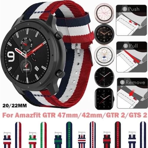 For Xiaomi Huami Amazfit GTR 47mm 42mm Nylon Strap Sport Watch Band for Amazfit GTR 2 GTS 2 gts BIP Stratos 3 2 Wristband Correa
