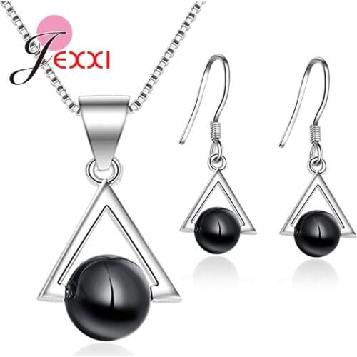Luxury Brand Women 925 Sterling Silver Simulated Pearl Sets Shining Pendant Necklaces Cubic Zircon Drop Earrings Wedding Jewelry