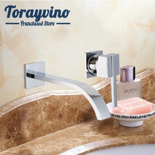 Basin faucet wall mounted bathroom waterfall spray Spout faucets Chrome Brass sink tap Single Handle Hot & Cold Mixer Taps