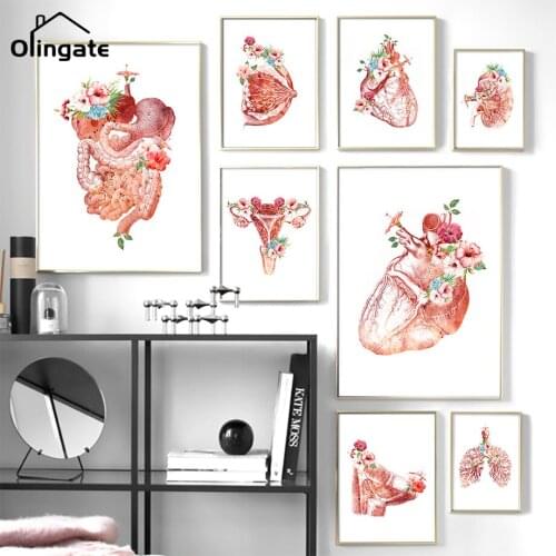 Modern Floral Organs Canvas Poster Anatomy Art Medical Canvas Painting One Piece Wall Art Education Hospital Picture Home Decor