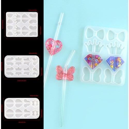 Straw Topper Epoxy Resin Casting Molds Straw Clips Attachment Silicone Molds Flower Heart Butterfly Mould For Straws