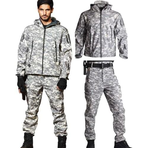 Hiking Jackets Shark Skin Soft Shell Clothes Tactical Jacket Mens Military Windbreaker Flight Pilot Hood Fleece Field Jacket 1