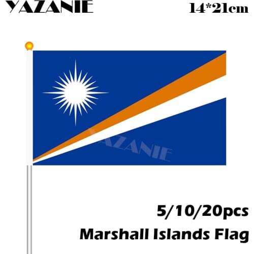 YAZANIE 14*21cm 5/10/20pcs Marshall Islands National Flag Hand Waving Flag with Poles Polyester Country Banner Home Decoration