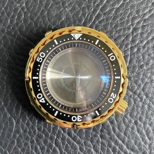 Watch Parts Golden Plated Stainless Steel Tuna Watch Case SBBN031 Diving Watch Case Suitable For NH35/36 Automatic Movement