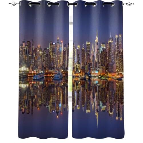 Manhattan City Night View Building Reflection Blackout Curtains Bedroom Living Room Home Decoration for Children Girls Boys Gift