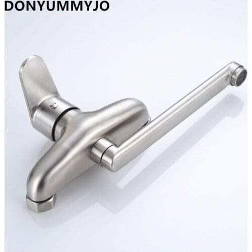 DONYUMMYJO 1pc 304 Stainless Steel Kitchen Wwall-mounted Concealed Faucet Rotating Hot And Cold Sink Faucet Tap