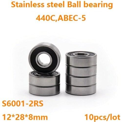 10pcs/lot S6001-2RS S6001RS ABEC-5 Stainless steel 12*28*8mm Deep Groove Ball bearing Double Rubber cover 12×28×8mm