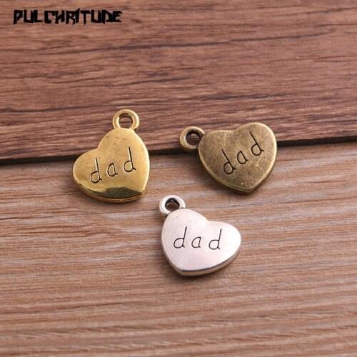 10PCS 14*18mm Three Color Metal Zinc Alloy Letter "dad" Heart Charms Fit Jewelry Pendant Charms Makings