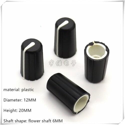 1000 Piece 12×20MM black and white plastic knob cap potentiometer volume adjustment switch knob is suitable for flower shaft 6MM