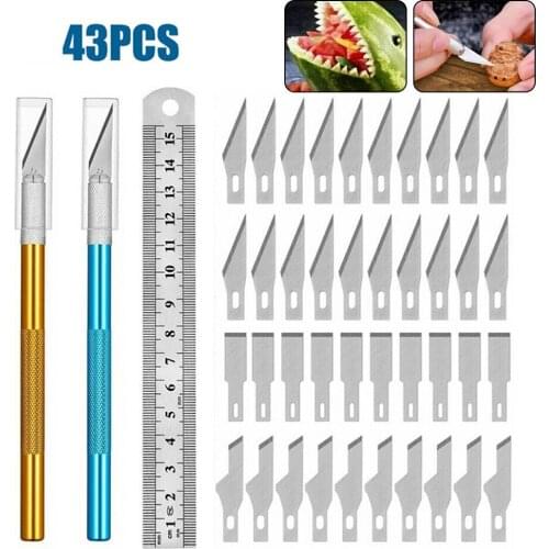 2pcs Non-slip Metal Engraving Craft Nife With 40pcs Blades And One Stainless Steel Ruler DIY Carving Hand Multi Repairing Tool