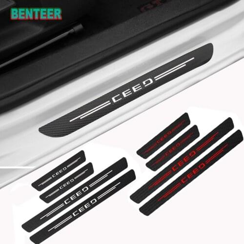 4pcs/lot NEW Carbon Fiber Car Door Sills Protector Stickers For Kia ceed