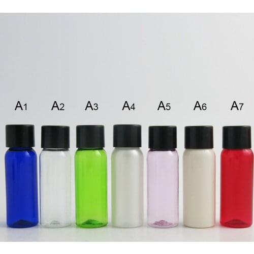 50 x Refillable Small Empty 20ml 20cc PET Plastic Clear Blue white Red Green Pearl liquid Cream Oil Bottle with Screw Cap