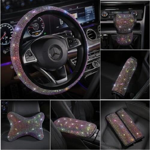 Diamond Steering Wheel Cover with Bling Bling Crystal Rhinestones, Universal Fit 15 Inch Car Wheel Protector for Women Girls