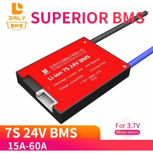 Daly 7S 15A 20A 30A 40A 50A 60A 24V PCM/PCB/BMS for 3.7V lithium battery pack 18650 Li-ion LiNCM Li-Polymer Scooter with balance