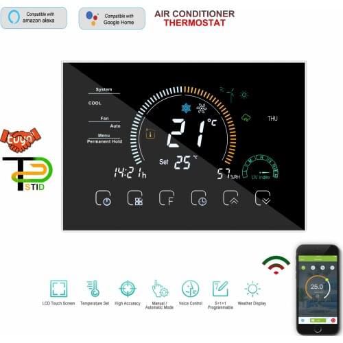 EU 4.8 Inch Wifi Smart Thermostat Temperature for Adjustable Cooliing heating Multifunction City Weather Index