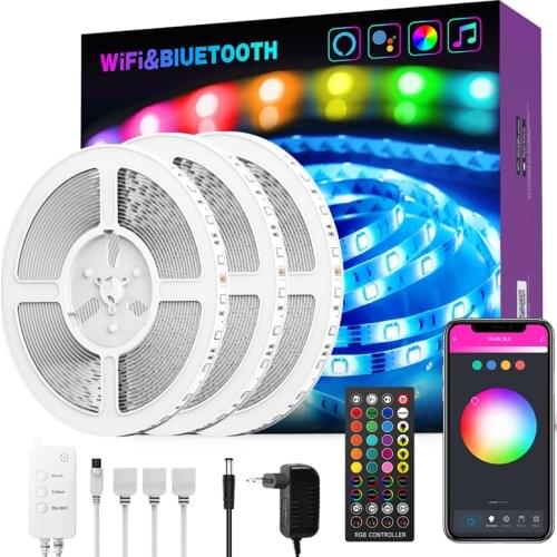 EU regulatory plug Christmas Party Smart Wireless Remote Control Music Dance WiFi Bluetooth LED Color Light Strip 15m RGB