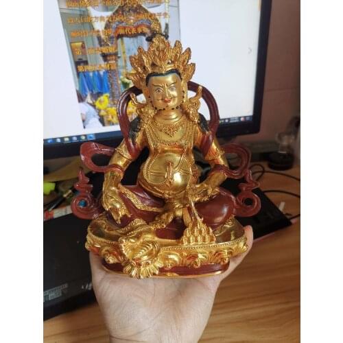 GOOD buddha Yellow Jambhala God of wealth Buddhism Tibet temple HOME gilded copper Buddha statue bless fortune good luck