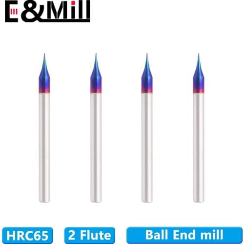HRC65 tungsten steel alloy blue nano milling cutter ball nose milling cutter 0.2 0.4 0.5 0.6 0.8 0.9 end mill stainless steel