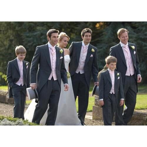 Children Bridegroom Best Men Wedding Party Prom Men Suits Swallow-Tailed Coat Pink Vest Tie Custome Made Fashion Slim Fit Terno