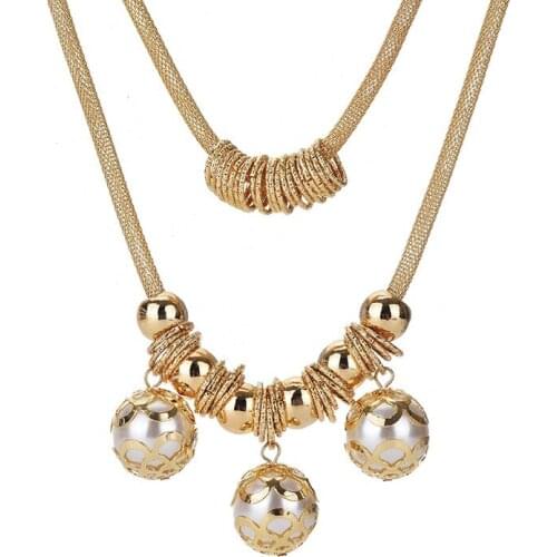 Fashion Luxury Gold Round Pearl Ball Necklace Classic Punk Chunky Alloy Circles Pendant Choker Chain Party Bid Statement Jewelry