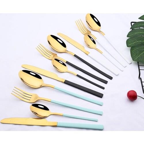 24Pcs Stainless Steel Dinnerware Set Black Gold Kitchen Flatware Cutlery Spoon Fork Knife Western Silverware Tableware Set
