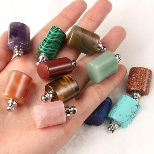 Natural Perfume Bottle Essential Oil Diffuser Cylinder Shape Charms for Jewelry Making DIY Pendants Necklace Accessories