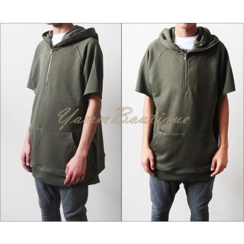 Oversized Mens GYM Short Sleeve HOODIE // Front Half Zipper and Side Slits Short Sleeve Hoodie Kanye Sweatshirt FOG