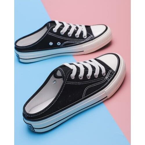 2021 Summer New Best-selling Canvas Shoes Half Slippers Casual Womens Shoes Without Heel Fashion Single Leg Lazy Home Shoes