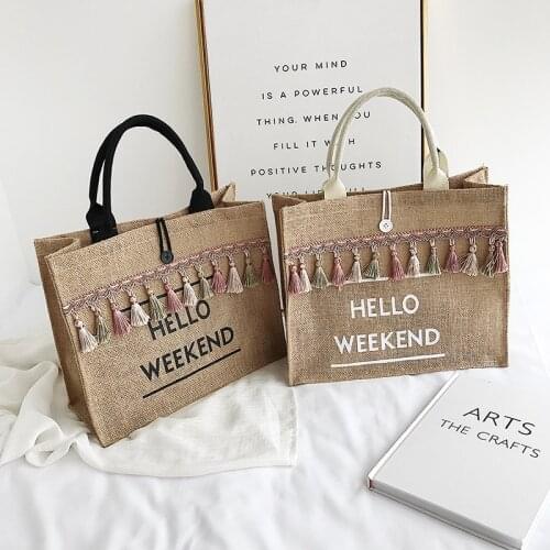 The New Cotton and Linen Materialjoker Fashion Large Capacity Letters Tassel Single Shoulder Bag Women Soft Casual Tote