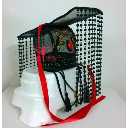 Han Dynasty Black Emperors Official Tiaras Jia Mian with Beading Curtain for Stage Show or Photography Use