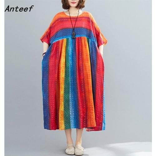 Short sleeve cotton vintage stripe dresses for women causal loose long woman summer dress elegant clothes 2021