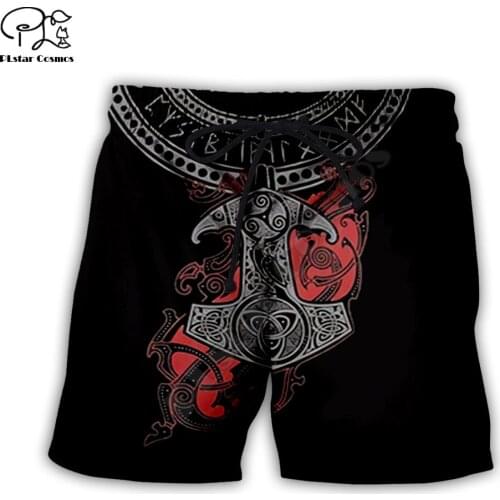 PLstar Cosmos Viking Tattoo Mens Shorts Summer Casual Shorts Harajuku 3D Printed Loose Cool Beach Comfortable style-1