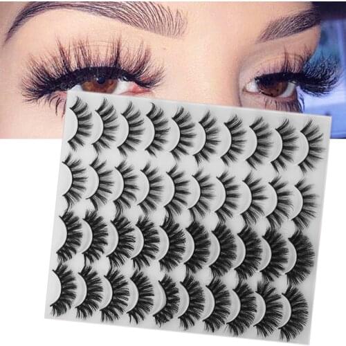 20Pairs/Set 3D Faux Mink False Eyelashes Mixed Styles Wispies Fluffy Natural Thick Long Lashes Multilayer Extension Makeup Lash