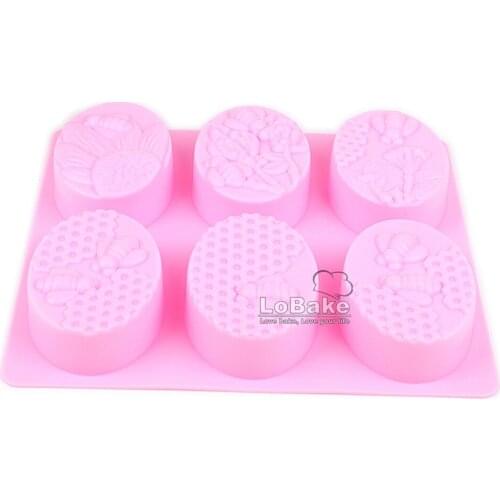 6 cavities Oval Bee Flower Shape Silicone Soap Mold Chocolate Fondant Jelly Ice Cube Molds DIY Homemade Gadgets