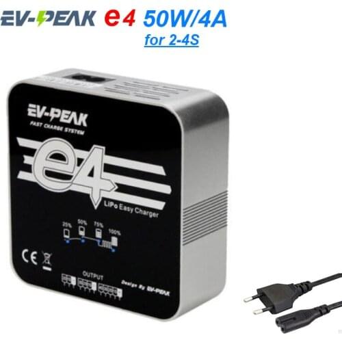 EV PEAK E4 50W 4A Smart Balance Charger AC 110-240V Input For 2-4S Lipo