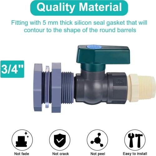 PVC Spigot Rain Barrel Faucet Kit 3/4 Inch PVC Rain Barrel Valve with Bulkhead Fitting and Hose Adapter for Aquariums Water Tank