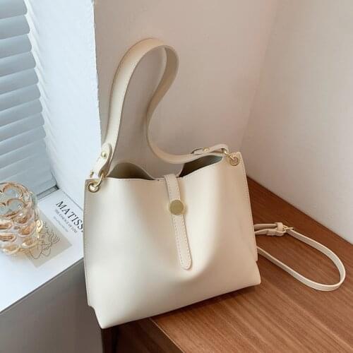 Womens High Quality Pu Leather Handbags Fashion Designer Ladies Shoulder Bucket Bag Casual Large Capacity Simple Messenger Bags