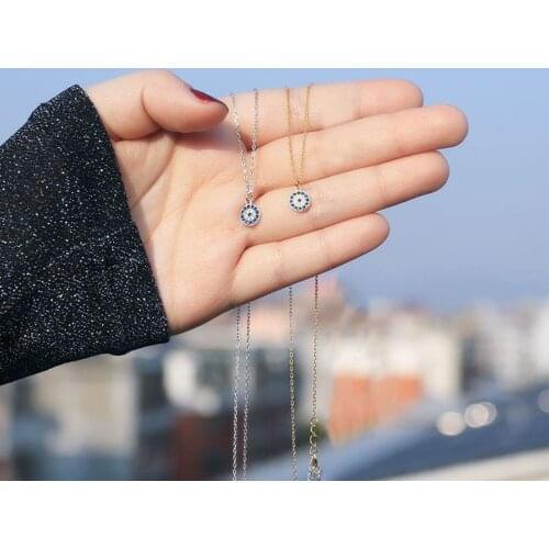 Evil Turkish Eye Necklace For Women Blue Crystal Rose Gold Thin Chain Dainty Choker Necklace Collar Jewelry