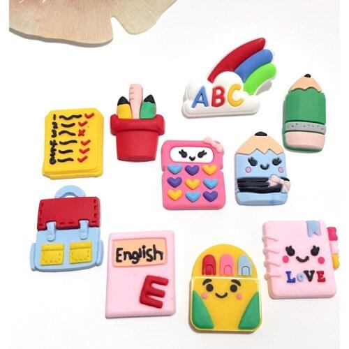 10Pcs 3D PVC Mixed Stationery Learning Series Flat Back DIY Scrapbook Embellishment Phone Craft Decoration Accessories