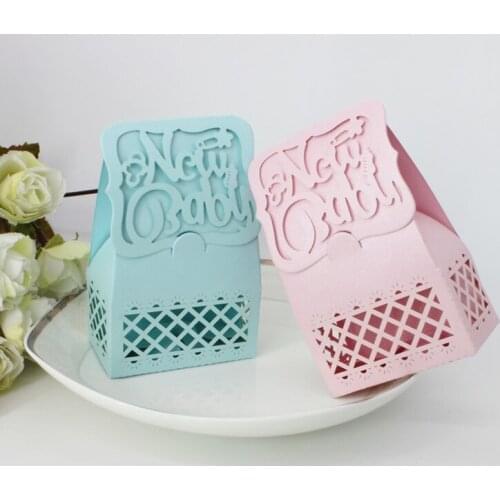 24pcs/lot Beaufiful New Baby Birthday Candy Box Blue/Pink Color DIY Boy Girl Happy Party Gift Box Hollow Decoration Candy Box