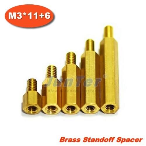 500pcs/lot Brass Standoff Spacer M3 Male x M3 Female -11mm Thread 6mm