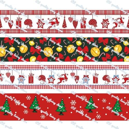 7/8"-3"（22-75mm） hot transfer elk printed christmas grosgrain ribbon 50 yards christmas decorations gift wrapping diy bows