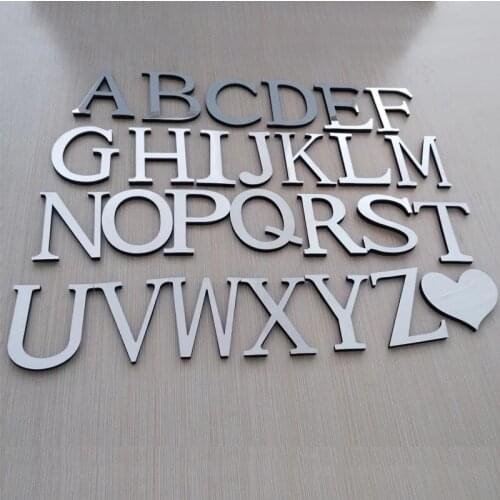 26 English Letters Mirror Wall Stickers 3D Effect Acrylic Alphabet Word Mirror Wall Sticker Decals DIY Home Art Decorations