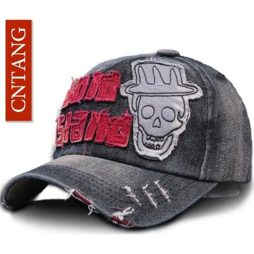 CNTANG Denim Cotton Embroidery Letter Skull Hat Men Women Hip Hop Baseball Cap Fashion Snapback Vintage Brand Bone Summer Caps