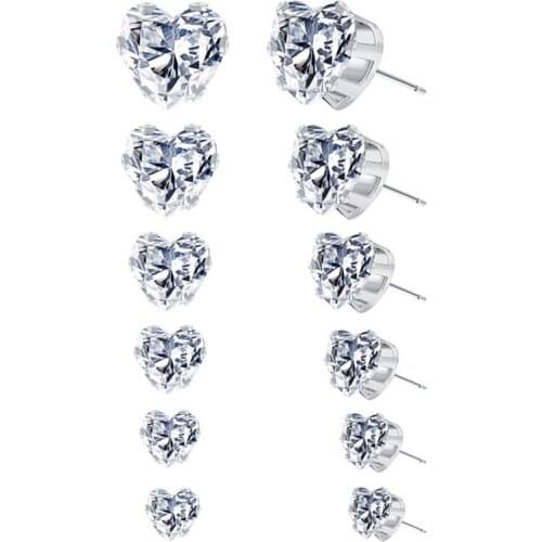 WWLB Brands 6 pcs/set White Cubic Zirconia Earrings for Women Classic Silver Color triangle/square/Heart Earring Set Accessories