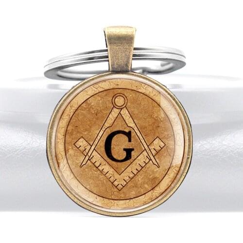 Retro Bronze Freemason Glass Dome Key Chain Classic Men Women Mason Jewelry Gifts Key Ring