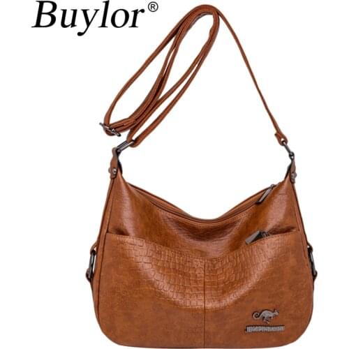 Buylor Soft Leather Shoulder Bag High Quality Ladies Fashion Messenger Bag Simple Casual Travel Handbag Large Capacity Wallet